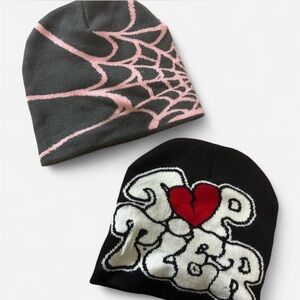 Spider Web and Top tier Beanie Set - Pink and Black